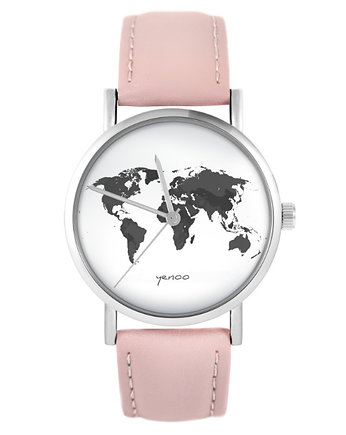 Zegarek - Mapa świata 2 - pudrowy róż, yenoo