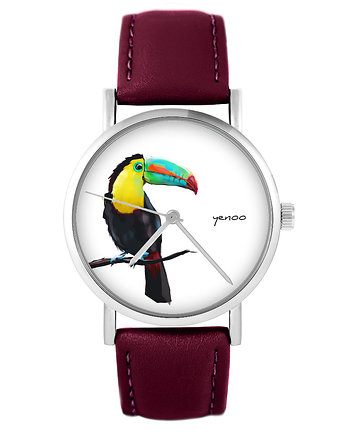 Zegarek - Tukan - skórzany, burgund, yenoo