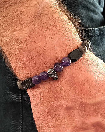 Bransoleta Męska Czaszka  Ametyst, ZIĘBA
