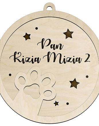 Bombka Personalizowana dla Psa Kota Drewniana Zawieszka Łapka z IMIENIEM, smxdsgn
