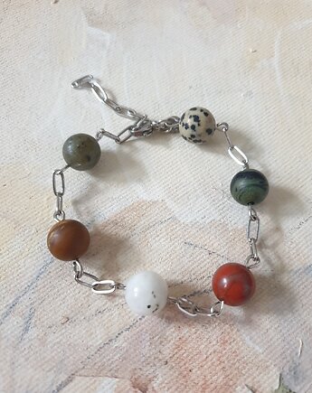 Bransoletka FANABERIA  łańcuszek, jaspisy, labradoryt, kamień księżycowy, modesign