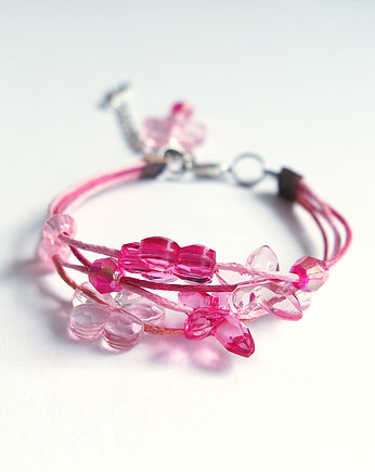 Bransoletka - Różowe motyle - sznureczki, yenoo