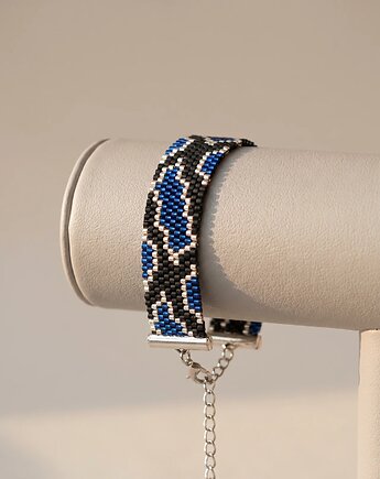 Granatowa srebrna bransoletka z koralików Miyuki - snake pattern, Mosuki