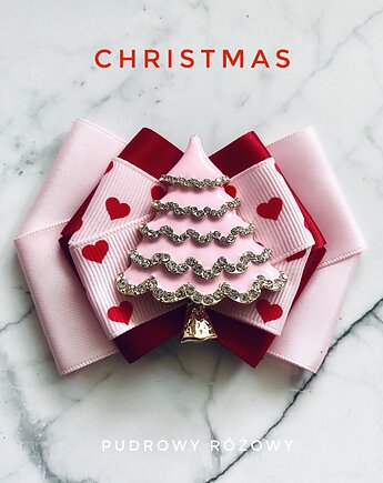 Modowa Brosza z Choinką Pudrowy róż Mikołajki Święta, Pudrowy Różowy