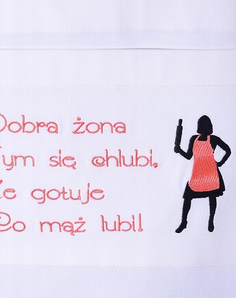 Fartuch Kuchenny bawełniany biały haftowany Dobra żona EXTRA PREZENT, Wyszywane