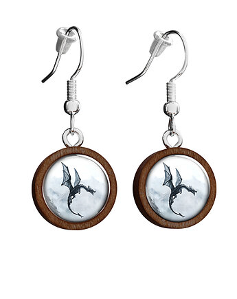 Kolczyki drewniane - Czarny smok - wiszące, yenoo