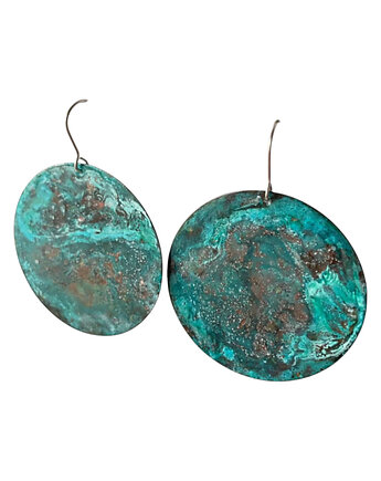 Kolczyki turkusowe koła z miedzi 5cm, Artseko