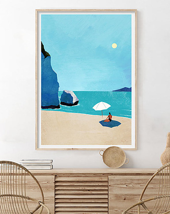 Plakat Dzika plaża - dziewczyna pod parasolem, minimalmill