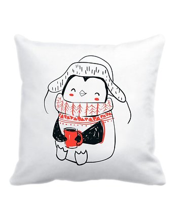 Zimowa poduszka z pingwinem, herbatka, OKAZJE - Prezent na Wesele