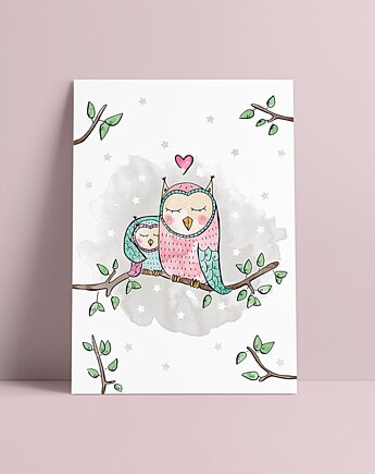 HH plakat skandynawski sowy sowa akwarele A4, Heart Home