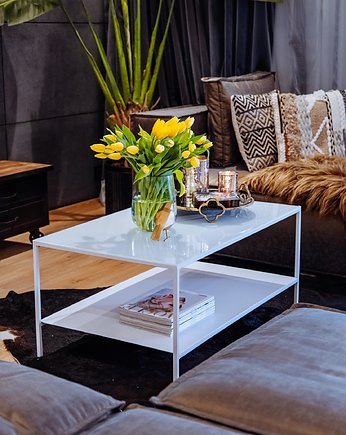 MOIRA - stolik kawowy, ława kawowa, stolik, salon, biały stolik, Papierowka Simple form of furniture