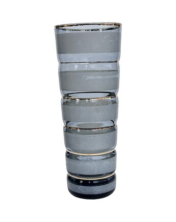 Szklany wazon z dymionego szkła z dekoracją złotych pasów, lata 60./70., Good Old Things