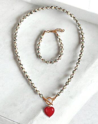 RAZEM TANIEJ : jaspis dalmatyński i serce : CZERWIEŃ : komplet, kaktusia