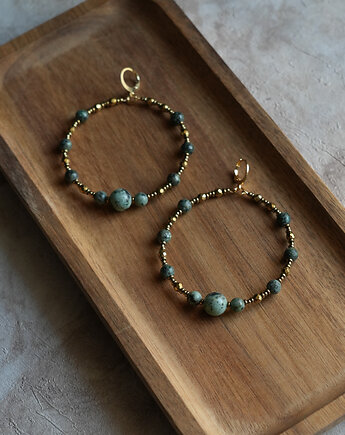 Duże kolczyki koła: turkus afrykański i hematyt, AT NOON