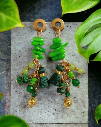 OSTATNIE! zielone kolczyki Boho : długie i fikuśne, kaktusia