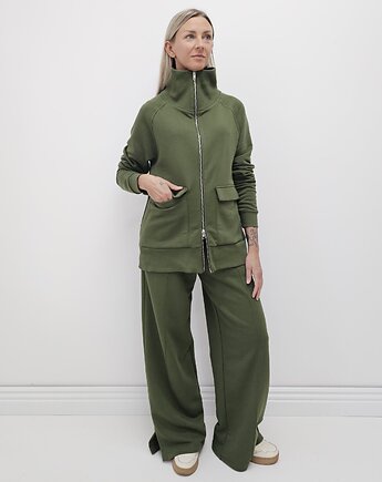 Kamiko luźny komplet z długą bluzą - Khaki, Ablush