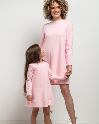 Komplet sukienek trapezowych dla mamy i córki, model 36, jasnoróżowy, mala bajka