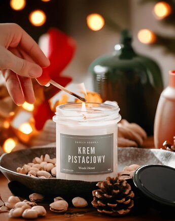 Krem Pistacjowy Świeca Sojowa, Wosk i Knot