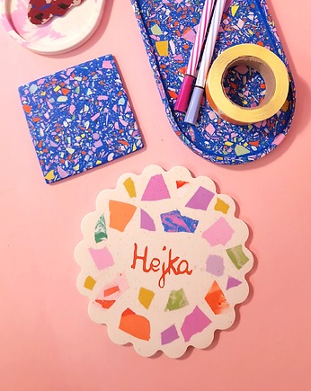 Kolorowa podkładka pod kubek lub akcesoria, ryflowana, z napisem Hejka, 13 cm, Crazzyco