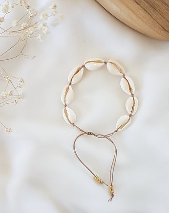 beżowa bransoletka z muszelek, LEI handmade 