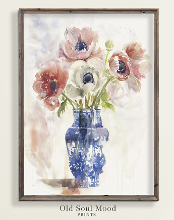 Plakat Vintage Anemony w wazonie, Old Soul Mood Prints