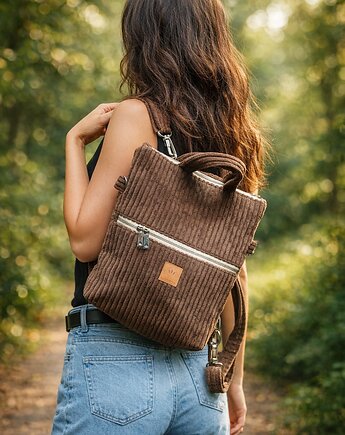 Plecak torba 2w1 sztruksowy Brązowy, sabi tatka