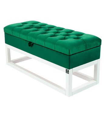 160 cm Kufer pikowany welur butelkowa zieleń, EMRA WOOD DESIGN