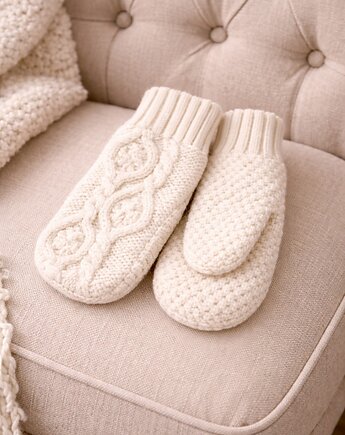 Luksusowo miękkie rękawiczki -100% wełny merynosów  naturalny krem, AnemoneDream