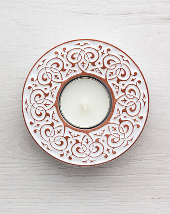 Lampion BAROKOWY biały z brązowym ornamentem, pracowniazona