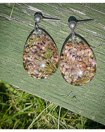 Kolczyki łezki z zatopionym wrzosem, Figa handmade accessories