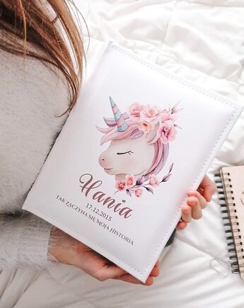 ALBUM JEDNOROŻEC z imieniem, prezent na chrzest, roczek, święta, LOO LOO DREAM