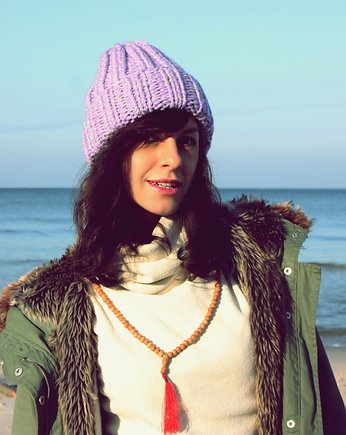 Czapka beanie pastelowy fiolet z wełną, Mademoiselle Patrini