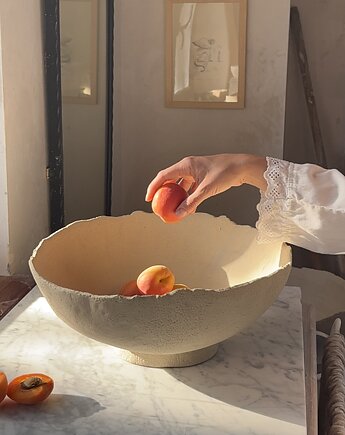 Ceramiczna Rustykalna Misa Handmade XXL na Owoce Beżowa Surowa, Maison Fragile