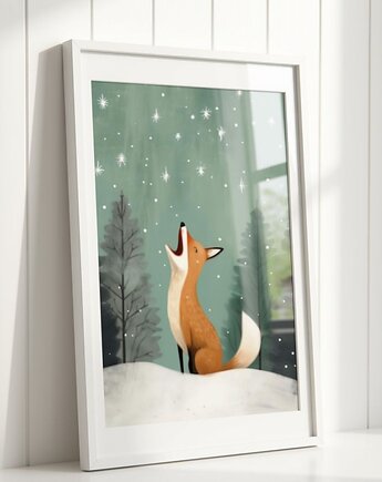 PLAKAT świąteczny zimowa ilustracja lis pokój dziecka, black dot studio