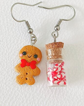 Kolczyki Świąteczne Ludki z Piernika i słoik z cukierkami, OMIFIMO