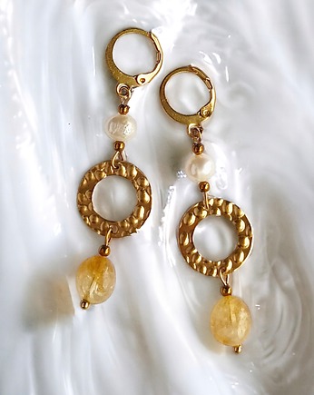 Cytryn i PERŁY - kolczyki długie, kaktusia