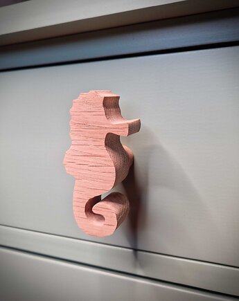 Drewniane gałki do mebli, z drewna, MORSKIE, konik morski, Drewniane dodatki