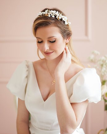 Korona ślubna z perłami i kwiatami model Eloy, Anelis Atelier