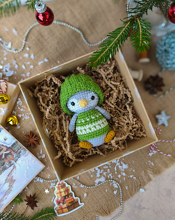 Mały pingwinek w pudełku, Zabawka na prezent, Prezent dla malucha, EcoToysByNastya