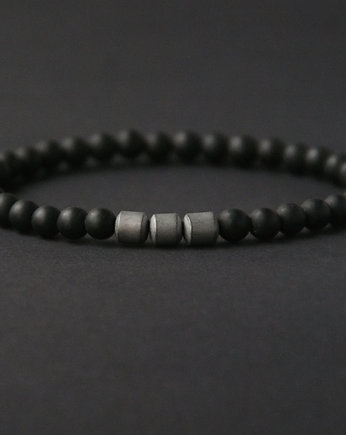 męska bransoletka : BLACK LAVA & SILVER HEMATITE, kaktusia