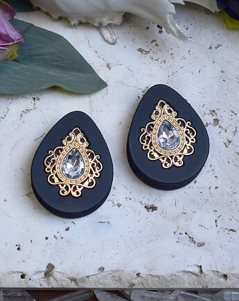 Tunele do uszu 34-60mm / łezki z wiktoriańską ozdobą i kryształkiem, Spirit Of Copper