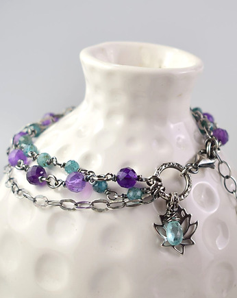 Ametyst z apatytem w srebrze - bransoletka, Sunflower Kornelia Kubinowska