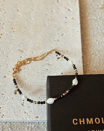 Bransoletka Kwarc Dymny, Onyks i Perły, Chmolowska Jewellery