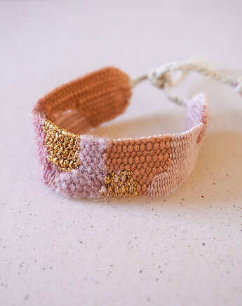 Bransoletka handmade, ręcznie robiona na krośnie w odcieniach różu, Słońcem Tkane