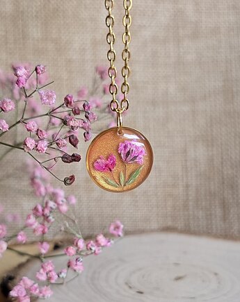 Łąka kwiatowa Złota zawieszka złoty wisiorek kwiaty żywica