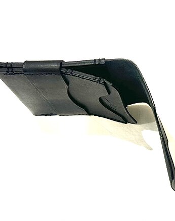 Czarny mały portfel na karty ze skóry ręcznie uszyty., Rkabags