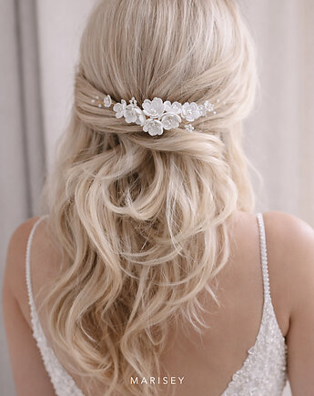 Gałązka ślubna do włosów z kwiatkami Charlotte, Marisey