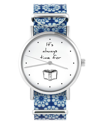 Zegarek - Time for book - niebieski, kwiaty, OSOBY - Prezent dla dziewczynki