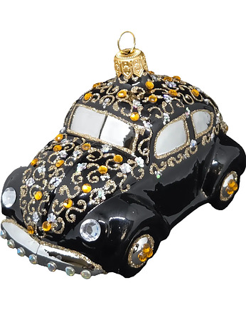 Ręcznie malowana bombka szklana czarny garbus bogato zdobiony, STARGLASS