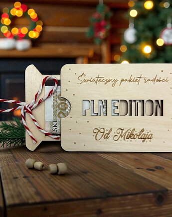 Pudełko na pieniądze PLN EDITION prezent świąteczny Mikołaj PERSONALIZACJA, STREET WOOD